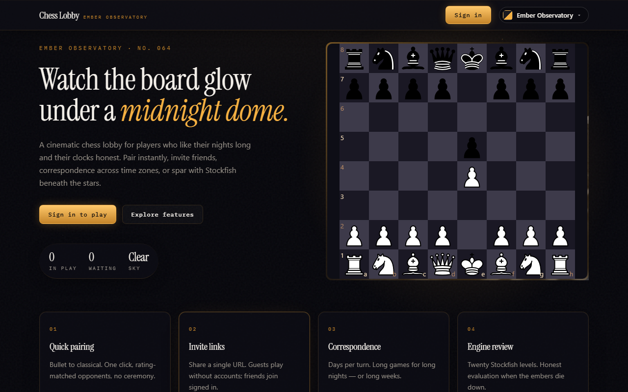 Chess Lobby Ember Observatory homepage