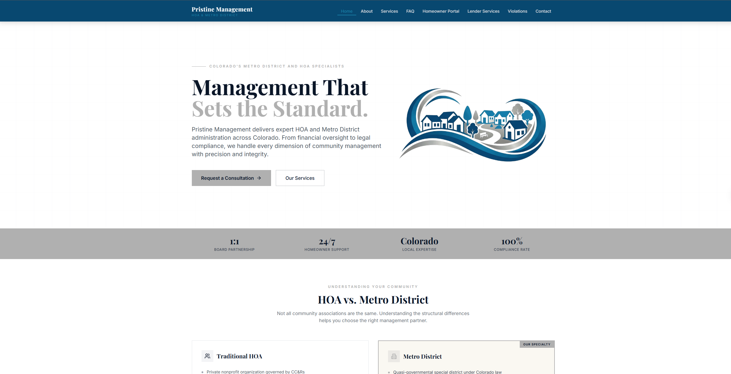Pristine Management website homepage